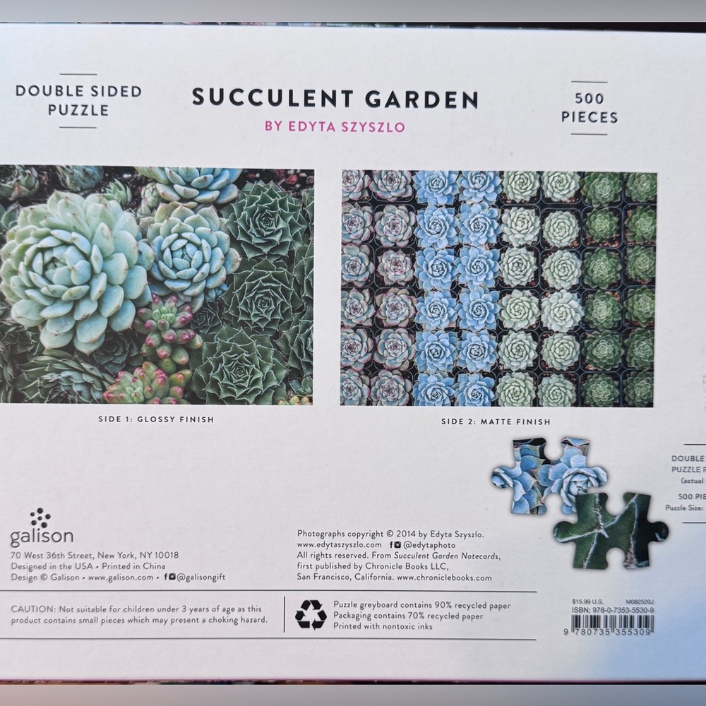 Succulent Garden Double-Sided 500-piece Jigsaw Puzzle - Picture 2 of 2